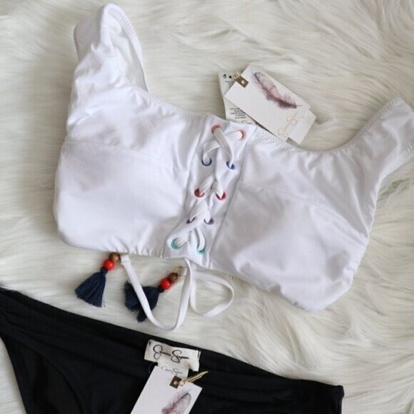 NWT Jessica Simpson White Black Bikini Swim Set Size Small - Picture 2 of 6